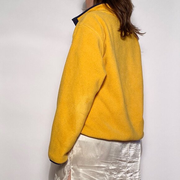 Vintage 1990s Gorpcore L.L.Bean Yellow & Navy Classic Fleece ANORAK Sweater! XL - Picture 2 of 10